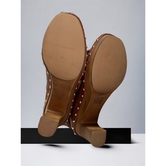 Ulla Johnson Elin Leather Studs Tassel Boots Wood Block Tapenade Size 9 (39) - Picture 5 of 7